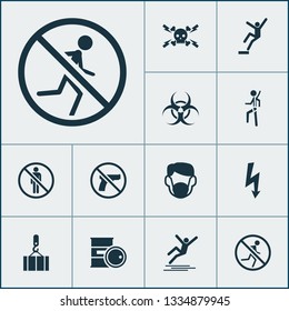 Sign Icons Set With Not Running, Stop, Risk And Other Safety Harness Elements. Isolated Vector Illustration Sign Icons.