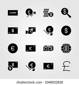 Sign icons set. Vector illustration coin, euro, closed and dollar