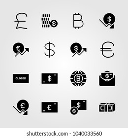 Sign icons set. Vector illustration money, pound sterling, coin and closed