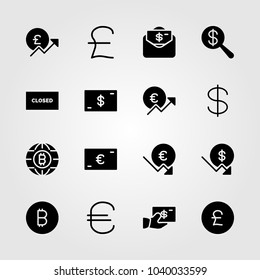 Sign icons set. Vector illustration coin, euro, closed and money