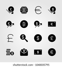 Sign icons set. Vector illustration dollar coin, euro, dollar and coin