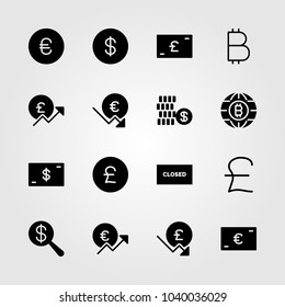 Sign icons set. Vector illustration dollar, pound sterling, euro and coin