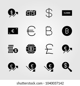Sign icons set. Vector illustration closed, pound sterling, coin and money