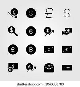 Sign icons set. Vector illustration coin, closed, dollar coin and euro
