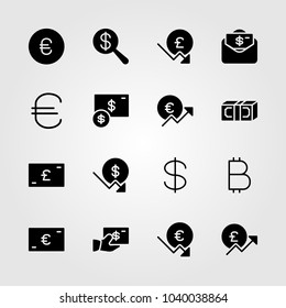 Sign icons set. Vector illustration money, euro, coin and pound sterling
