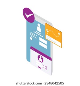 sign in illustration for enter in app and website. Isometric phone and flat style. registration 3d vector illustrations