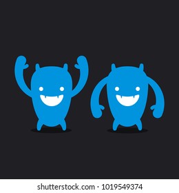 Sign or illustration with funny blue monsters