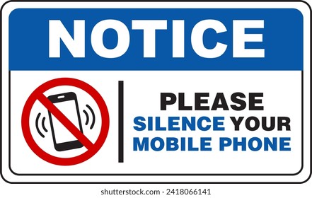 Sign illustration of notice please silence your mobile phone with icon and text.