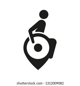 sign or illustration on a barrier-free environment, sign of a disabled person in a wheelchair as a point