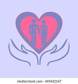 The sign with the image of family, lovers, children, heart. Icon for the site, icon pastiche.