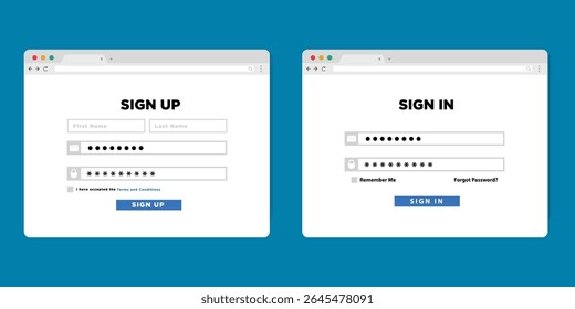 Sign in, sign up web forms with the detailed description. Registration form and login form page