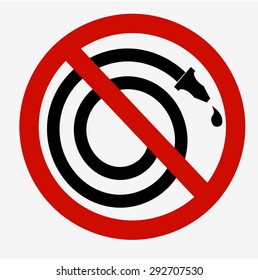 Sign Indicating Ban on the Use of Hosepipes - Red Circle Prohibition Symbol With Black Spiral Symbol of a Hose Pipe and Drop of Water