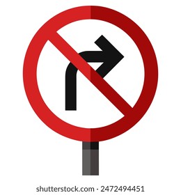 A sign indicating no left turn with an arrow inside a red circular shape