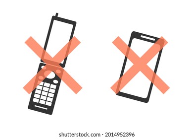 Un cartel que indica que el uso de teléfonos móviles está prohibido. Ilustración vectorial.