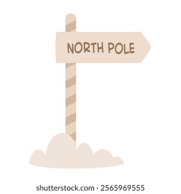 Sign with the inscription North Pole, cute arctic object. Hand draw vector illustration in flat style