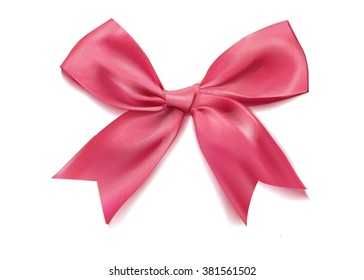 Sign of intelligence, elegance and beauty. Pink glossy realistic vector illustration. Bow knot with tails . Web design element, advertisement element.