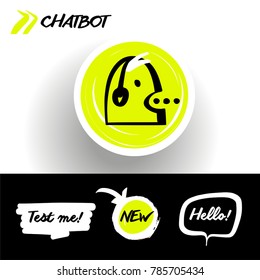 Sign intelligence technology. Graphic design trend modern logo. Concept of facial avatar chatbot. Sketch head robot. Vector illustration. Voice service chat bot, virtual online help customer support