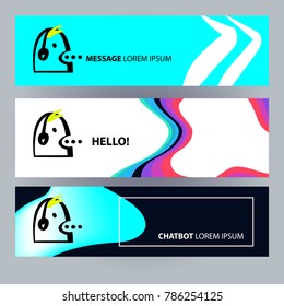 Sign intelligence technology. Graphic design trend modern logo. Concept of facial avatar chatbot. Sketch head robot. Voice service chat bot, virtual online help customer support