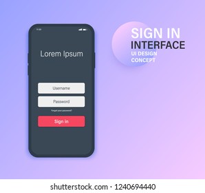 Sign In interface Screen. Mobile ui design concept. Login with Password Window. Vector illustration.