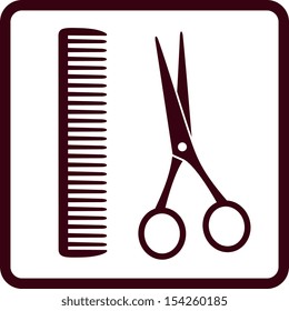 sign with isolated black scissors and comb in frame