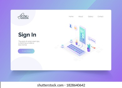 Sign in isometric. landing page vector template