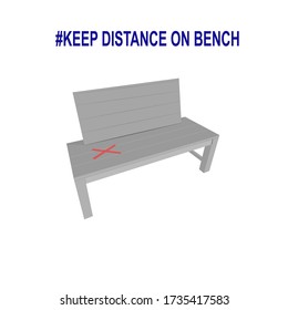 Sign for keep distance when sit on bench for safe from virus.vector illustration 