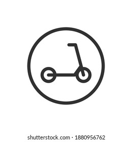 sign, kick scooter in circle, linear icon. Editable stroke