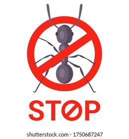 signo matar una hormiga en un fondo blanco. libera a la casa de los insectos. ilustración vectorial plana.