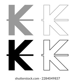 Sign kip currency symbol Laos set icon grey black color vector illustration image solid fill outline contour line thin flat style