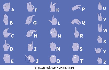 sign language alphabet between A to Z for communication. vector illustration eps10