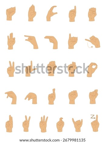 Sign language alphabet vector set, hand gestures in modern flat style for education and communication
