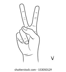 Sign language and the alphabet,The Letter V