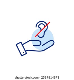 Sign language communication for deaf people. Request for silence, no talking quiet zone. Pixel perfect, editable stroke vector icon