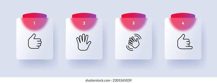 Sign language communication icon set. Hand gestures, deaf culture, expression. Communication. Glassmorphism style. Vector line icon for Business and Advertising