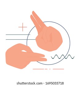 Sign language concept. Hearing and speaking disability. Two hand with language gesture. Flat vector illustration in cartoon style.