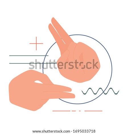 Sign language concept. Hearing and speaking disability. Two hand with language gesture. Flat vector illustration in cartoon style.