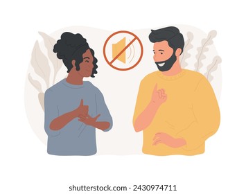 Sign language conversation isolated concept vector illustration. Gesture natural language, sign conversation, voiceless speaking, hand alphabet, manual articulation, deaf people vector concept.