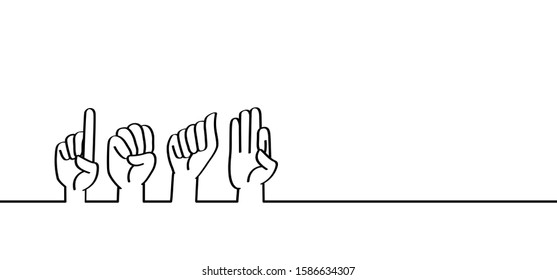 Sign language DEAF World Deaf concept gestures hand hands Vector icon or pictogram. Learning school concept. Cartoon drawing communication disability. Deafness. I am deaf or i'm deaf.