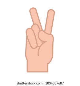 sign language hand gesture indicating v letter vector illustration line and fill icon