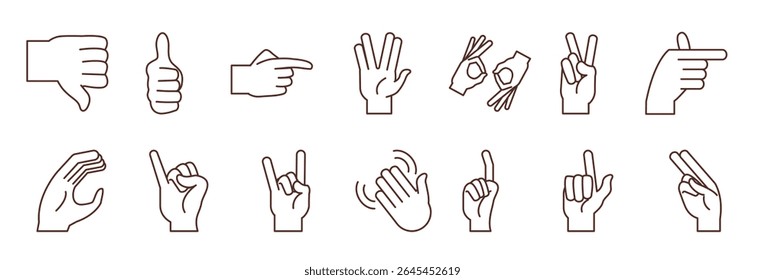 Sign language and hand gestures icon collection