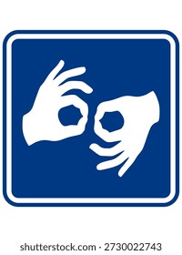 Sign language hand symbol. Represents communication access and hearing-impaired assistance. Suitable for accessibility and service signage.