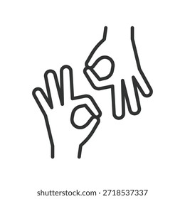 Ícone de linguagem de sinais em design de linha. comunicação, surdo, acessibilidade, gesto de mão, inclusão, linguagem, suporte no vetor de fundo branco. linguagem de sinais ícone de traço editável