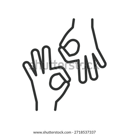 Sign language icon in line design. communication, deaf, accessibility, hand gesture, inclusion, language, support on white background vector. sign language editable stroke icon