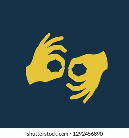 sign language icon, sign language symbol. Flat vector sign isolated on blue background. Simple vector illustration for graphic and web design.