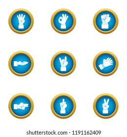 Sign language icons set. Flat set of 9 sign language vector icons for web isolated on white background