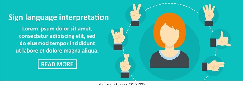 Sign language interpretation banner horizontal concept. Flat illustration of sign language interpretation banner horizontal vector concept for web