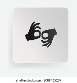 Sign Language Interpreting banner. Mandatory label. Blue circle isolated on white. Simple flat style. Vector illustration