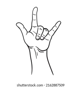 Sign language i love you ,Hand drawn gesture symbol, Vector illustration

