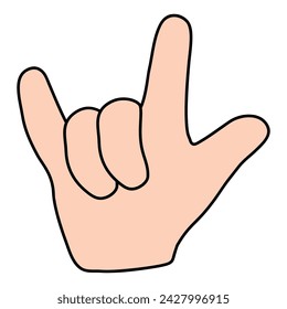 Sign language i love you. Right hand. ILY. Gestures. Vector illustration. 