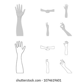 Sign Language outline,monochrome icons in set collection for design.Emotional part of communication vector symbol stock web illustration.